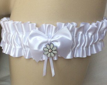 White Satin Daisy Flower Wedding Garter