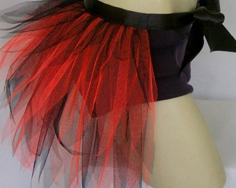 Adult Ladies Black Red Half Tutu Bustle Net Over Skirt