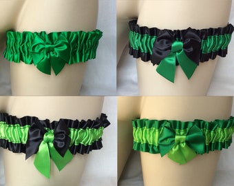 Green Black Satin Garter