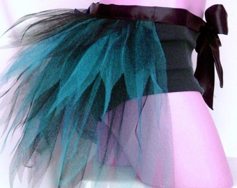 Adult Ladies Black Turquoise Blue Half Tutu Bustle Net Over Skirt