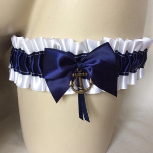 White Navy Blue Anchor Garter image 4