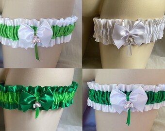 White Green Shamrock Irish Wedding Garter