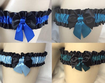 Black Turquoise Royal Teal Pale Blue Satin Garter