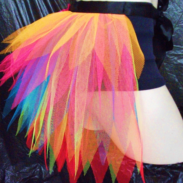 Adult Ladies Neon Rainbow Half Tutu Bustle Net Over Skirt