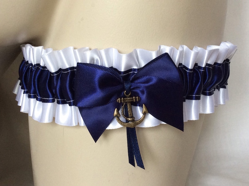 White Navy Blue Anchor Garter image 3