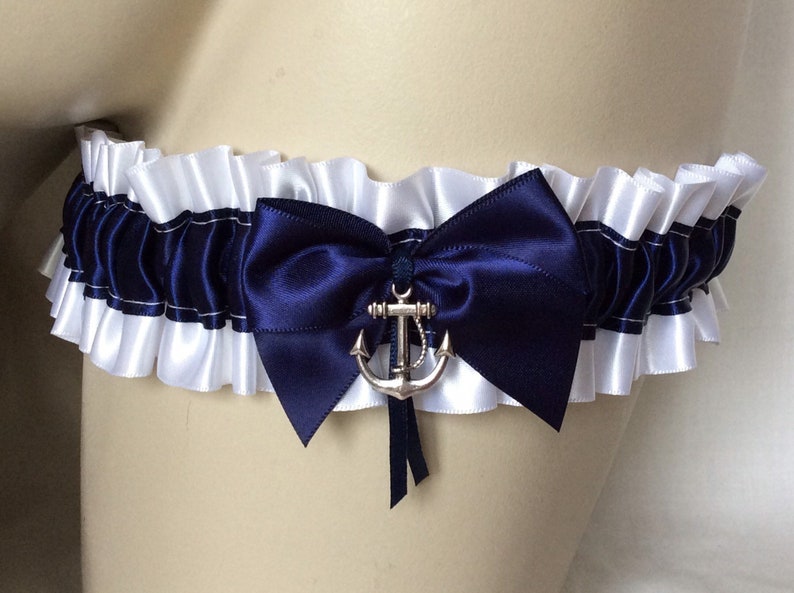 White Navy Blue Anchor Garter image 1