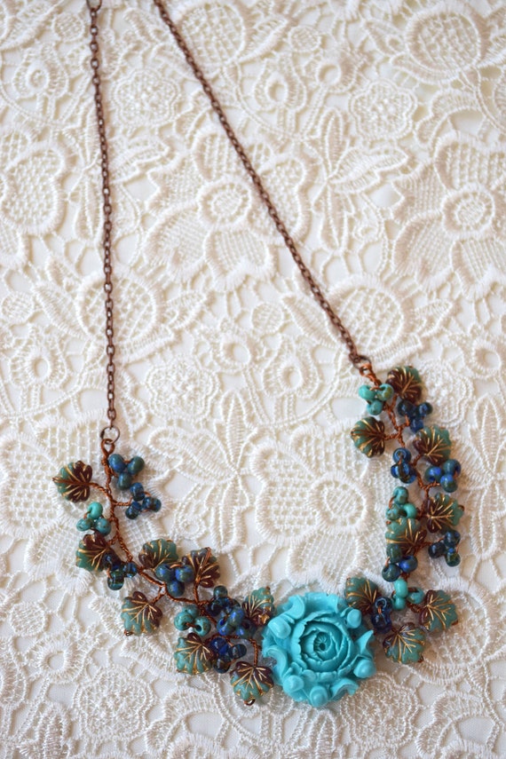 Turquoise Upside Down Flower Necklace