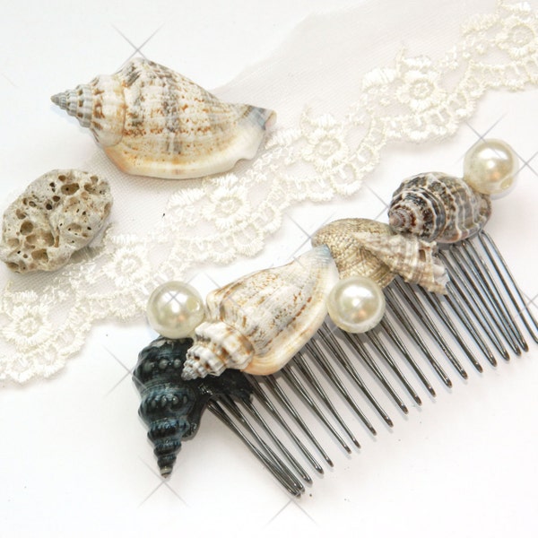 Wedding Hair Comb-sea shells hair accessories-Sea shell accessory-Beach wedding-Head Piece-Bridesmaid Hairpiece-bridal-ocean-seashells-beige