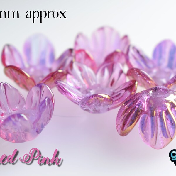 Pink gold fumed Pair of Handmade Boro glass flower Bead Caps