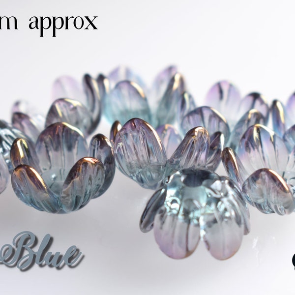 Ice blue Pair of Handmade Boro glass flower Bead Caps