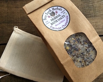 Herbal Bath Salts - Lavender Chamomile - Organic Herbs with a 5 Salt Exotic Blend - Relaxing - Lavender Essential Oil - Aromatherapy
