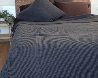 Waffle textured Linen Blanket- Heavy Linen Bed Cover