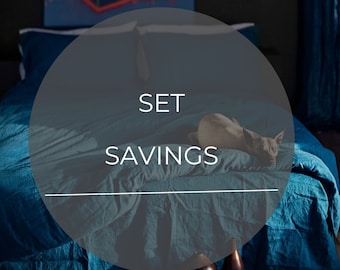 Linen Bedding set in Sea Blue /Dark Teal color.Twin Queen King duvet cover and pillow cases (3pcs)