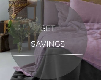 Lavender color Linen Bedding set. Queen King Duvet cover and Pillow cases (3pcs)