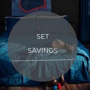 Linen Bedding set in Sea Blue /Dark Teal color.Twin Queen King duvet cover and pillow cases (3pcs)