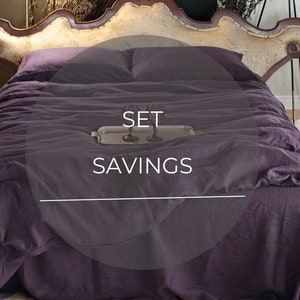 Aubergine/Dark Purple color Linen Bedding set. Queen King Duvet cover and Pillow cases 3pcs image 1