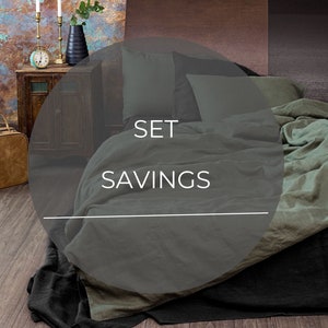 Moss Green color Linen Bedding set. Duvet cover and Pillow cases (3pcs)