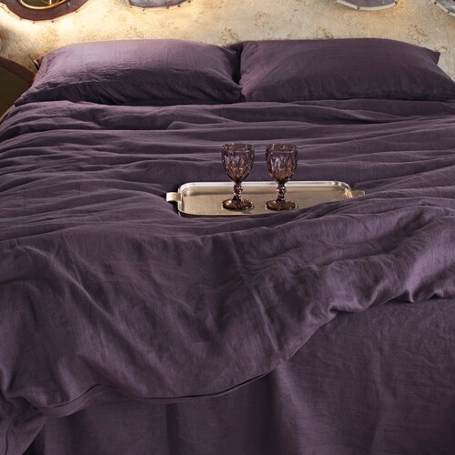 Linen Duvet Cover in Aubergine Color Queen King Sizes Etsy