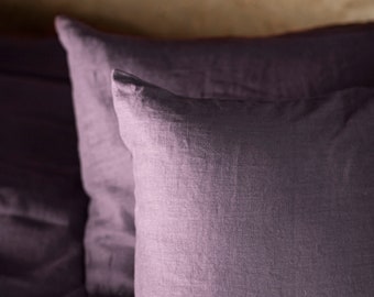 Aubergine Linen Pillow Case made of softened linen in standard, queen and king