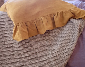 Sand/light Brown color Waffle textured Linen Blanket