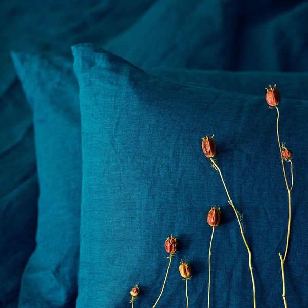 Sea Blue color Linen Pillow Case