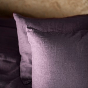 Aubergine Linen Pillow Case made of softened linen in standard, queen and king image 1