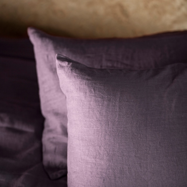 Aubergine Linen Pillow Case made of softened linen in standard, queen and king