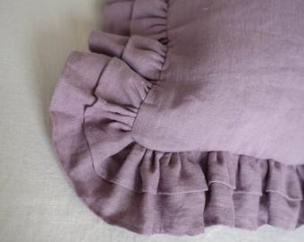 Linen Pillow Cover with Double Ruffles
