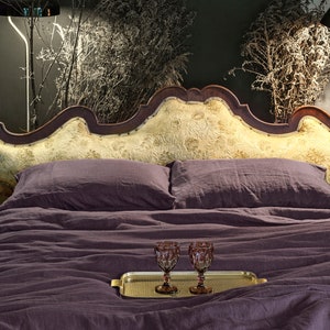 Housse de couette en lin aubergine / violet foncé 100 % lin doux et naturel pour grand lit, très grand lit et grande taille Livraison gratuite image 2