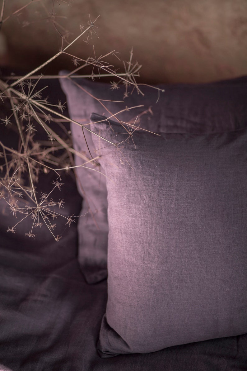Aubergine Linen Pillow Case made of softened linen in standard, queen and king image 3