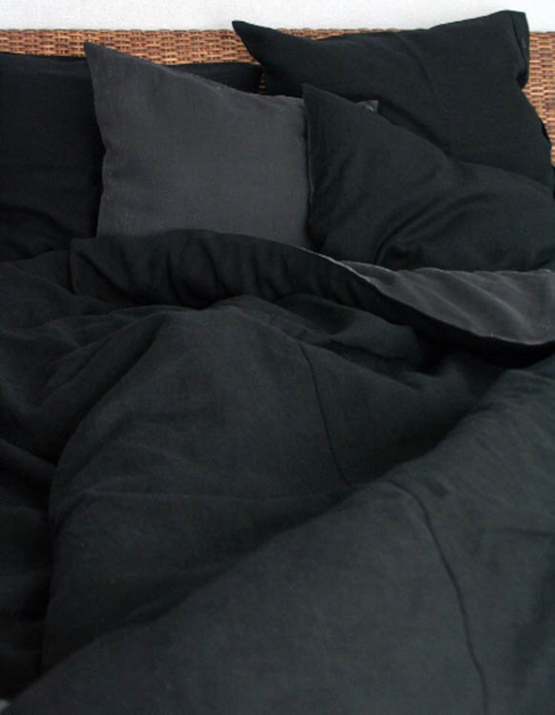 Black and Charcoal Gray Linen Bedding Set in Queen King Etsy