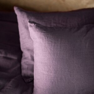 Aubergine/Dark Purple color Linen Bedding set. Queen King Duvet cover and Pillow cases 3pcs image 3
