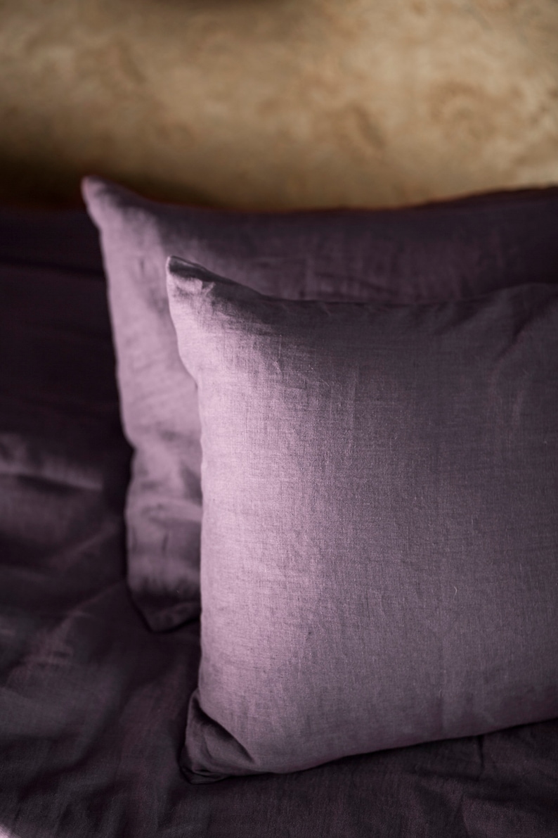 Housse de couette en lin aubergine / violet foncé 100 % lin doux et naturel pour grand lit, très grand lit et grande taille Livraison gratuite image 3