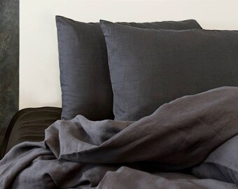 Linen Pillowcase in Charcoal Gray in Standard, Queen, King