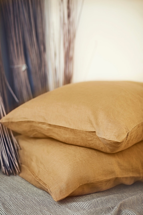 Deep Mustard Linen Pillow Case made of Deep Mustard Linen Pillow Case made of