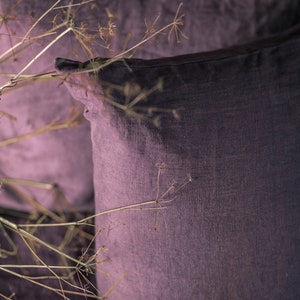 Aubergine Linen Pillow Case made of softened linen in standard, queen and king image 2