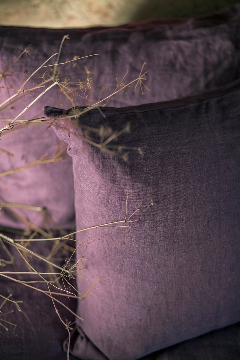 Aubergine Linen Pillow Case made of softened linen in standard, queen and king image 2
