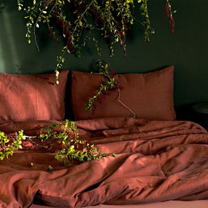 Uluru Red  / Terracotta Linen Duvet Cover | Soft and Natural 100% Flax Material for Queen, King, and Full Sizes | Free Shipping/Burnt Orange