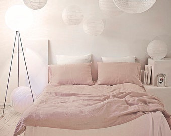 Pastel Pink Softened Linen Duvet Cover