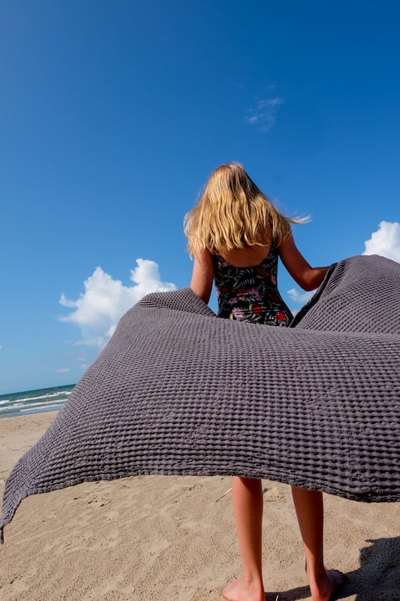 Waffle Linen Beach Blanket Etsy