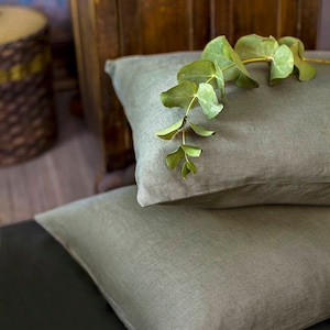 Linen Pillow Case in Moss Green color