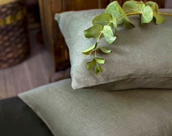 Linen Pillow Case in Moss Green color