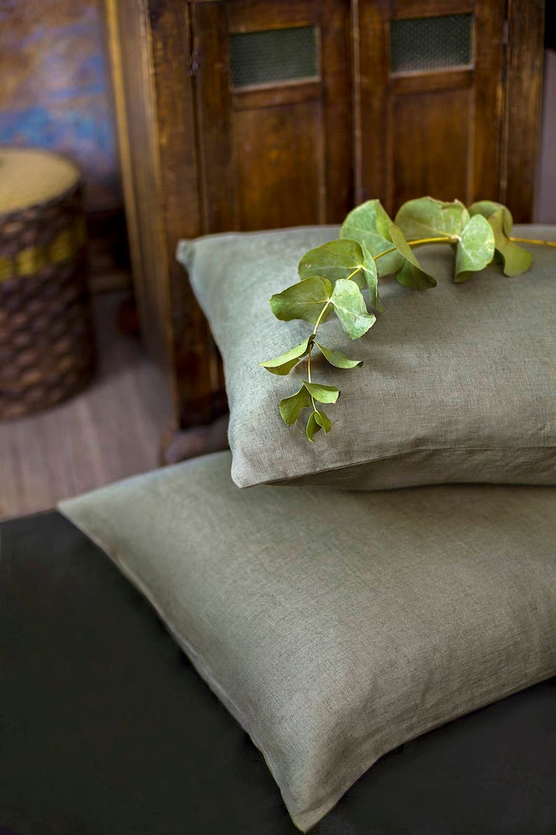 Linen Pillow Case in Moss Green Color Etsy