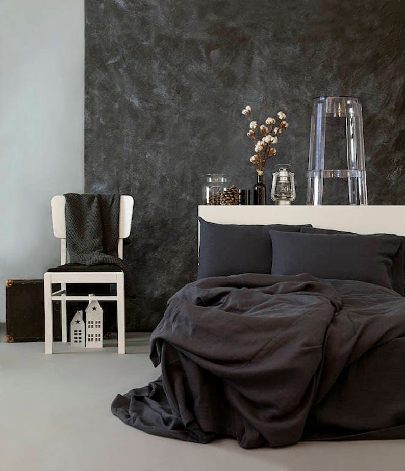 Linen Duvet Cover In Charcoal Gray Dark Bedding