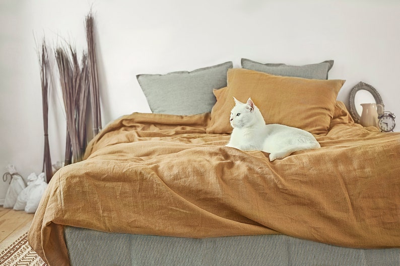 Linen Duvet Cover In Deep Mustard Bedding Queen King Sizes