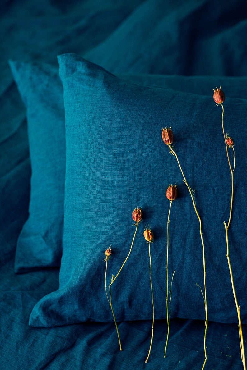Sea Blue color Linen Pillow Case