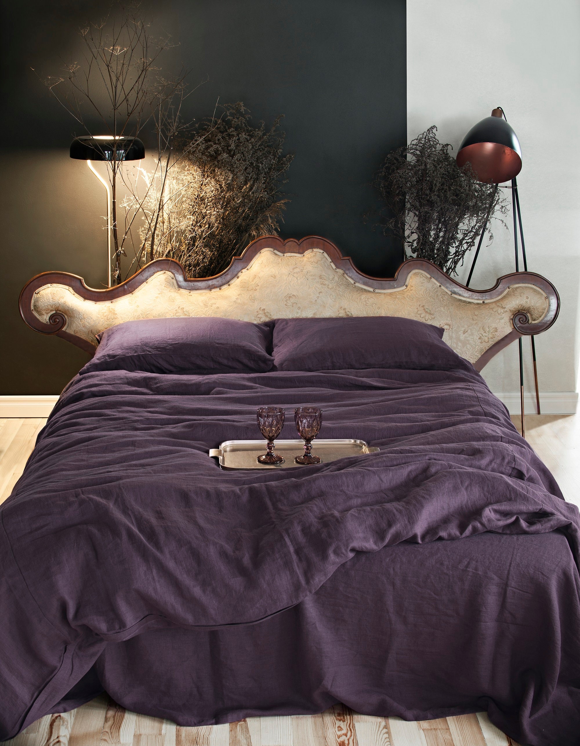 Aubergine Deep Purple Linen Duvet Cover Soft and Natural 100