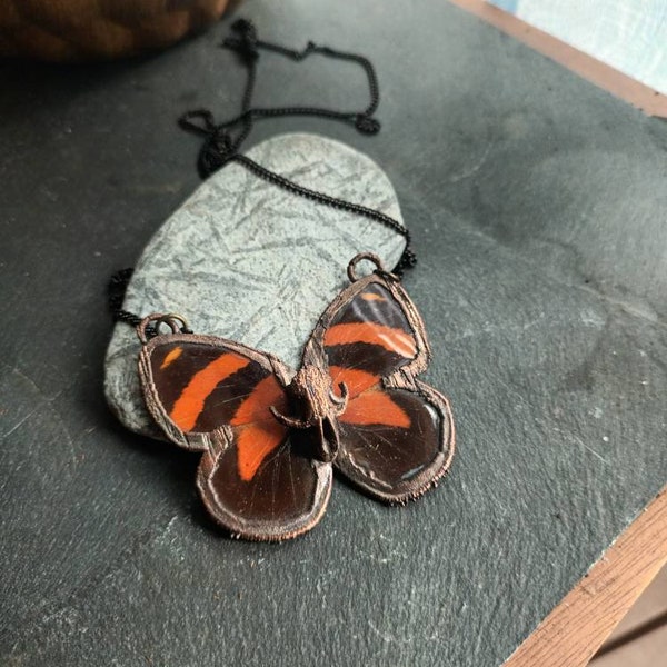 Collier ailes de papillon et crâne de rongeur plaqués en cuivre - electroformed butterfly and tiny skull necklace