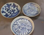 3pcs 18th century antique porcelain plat hand painted blue china porcelain flower bird green signed antique ceramic porcelain Qing percelain
