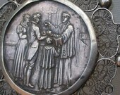 Rare 19th century French antique sterling silver filigree Reliquary ornate pendant religious reliquary solid silver chain